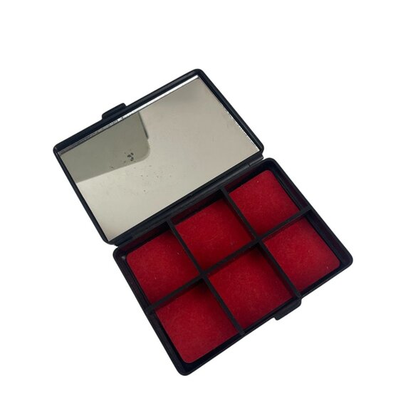 Vintage Black Lacquered Floral Compact Hong Kong With Mirror For Jewelry Trinket - Picture 5 of 9